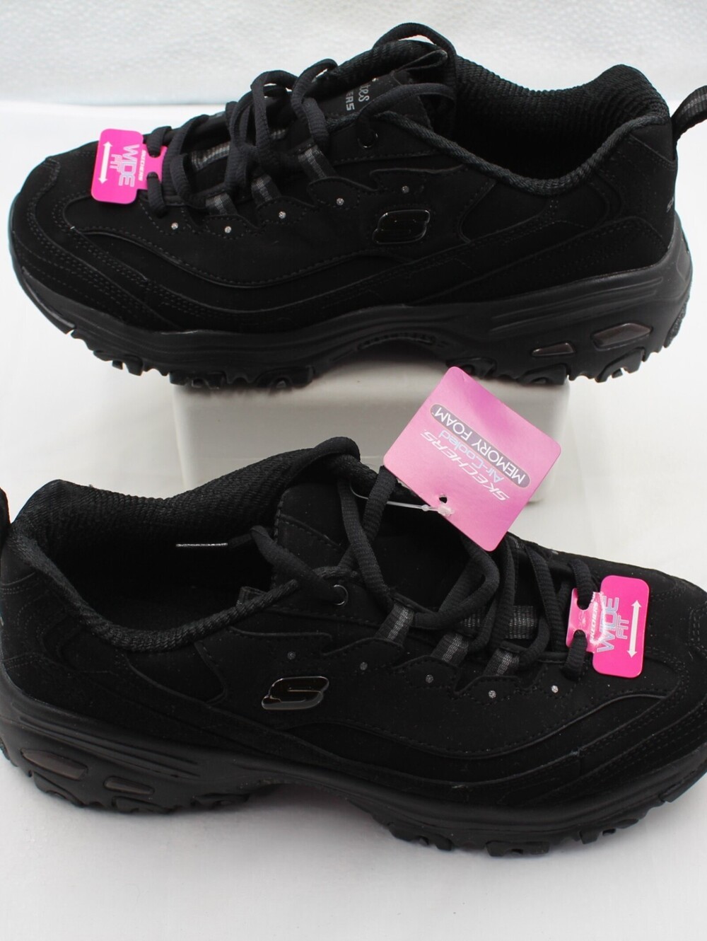 Skechers D'Lites Play On Womens Size 9 Wide Fit Athletic Walking Sneakers Black